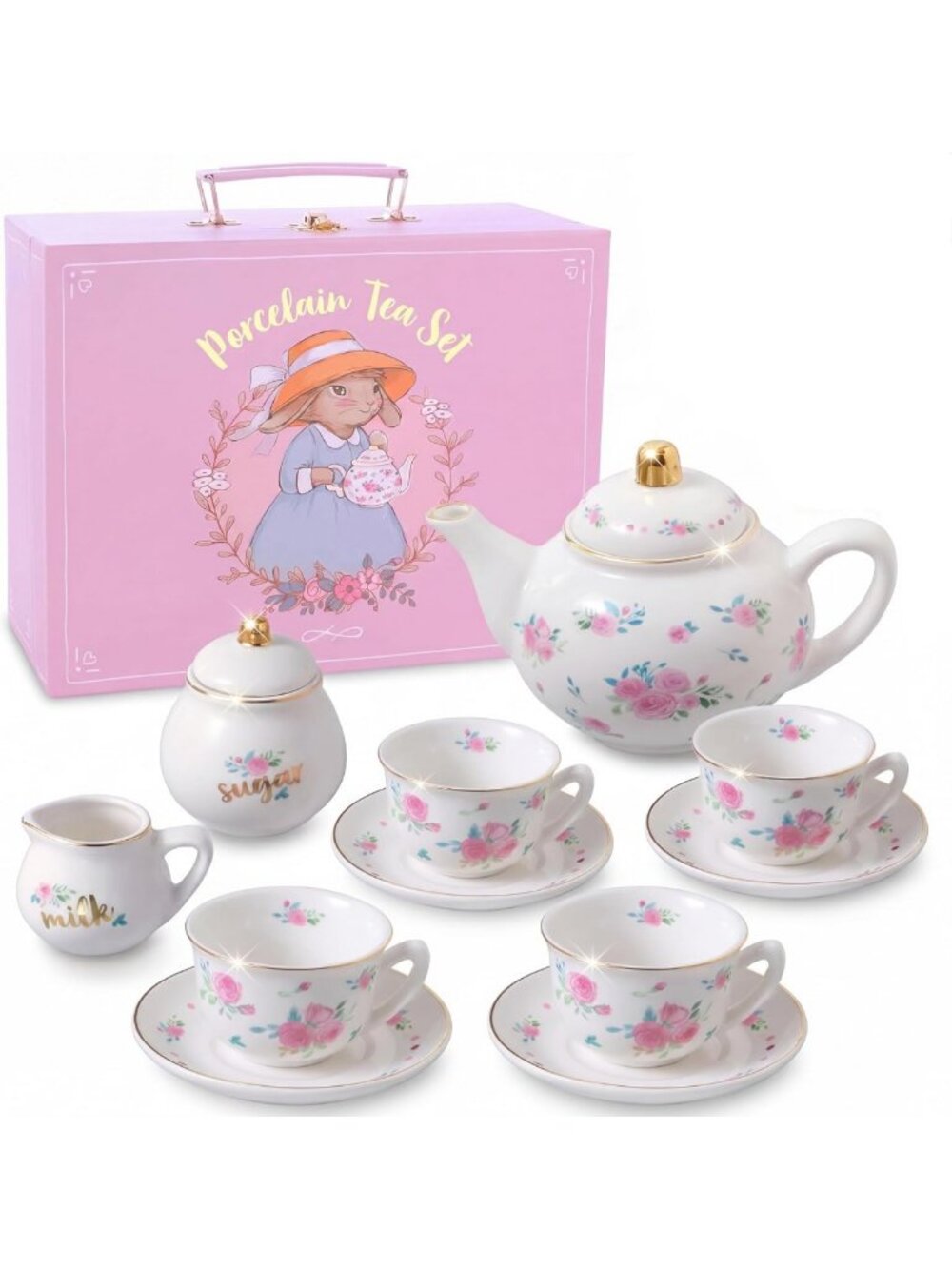 Charming White Floral Tea Party Set for Little Girls - Perfect for Playtime Fun!